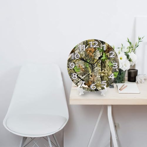 Silent Non-Ticking 10-Inch Wall Clock Leafs Camo Hunting Round Decorative Quartz Clock for Living Room,Bedroom,Kitchen - style: Camo Hunting