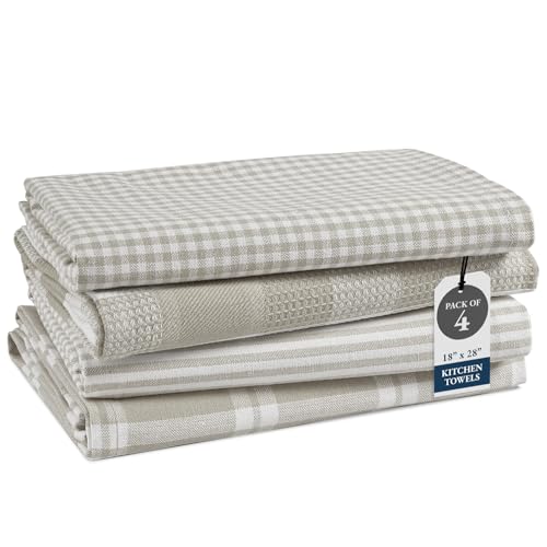 LANE LINEN Cotton Kitchen Towels Set, 4-Pack – Absorbent, Quick-Drying Dish Towels, Tea Towels, 18" x 28" - Slate Grey - color: 08: Slate Grey, size: 18''x28" - 4 Pack