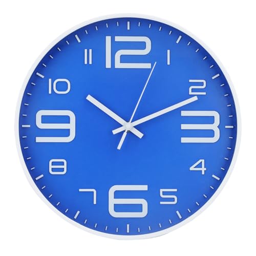Wall Clock Modern Non-Ticking Battery Operated Wall Clocks Silent Quartz Movement Round Decor Clock Trendy and Practical Simple Style Best Gift for Office/Living Room/Bedroom (Blue, 12 inch) - color: Blue