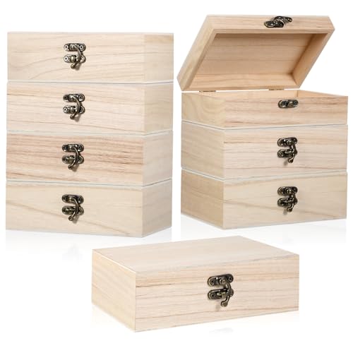 8 Pack Unfinished Wooden Box 6" x 4" x 2" DIY Storage Jewelry Boxes Small Keepsake Box for Crafts