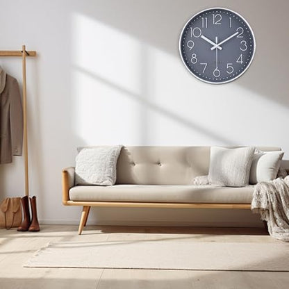 Wall Clock 12 Inch Non-Ticking Silent Battery Operated Round Wall Clock Modern Elegant Simple Style Clock for Home Office Kitchen Bedroom Living Room - color: Gray, size: 12 Inch