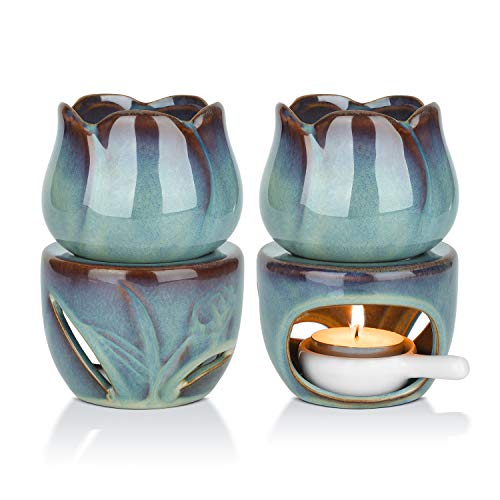 ComSaf Wax Melt Burners Essential Oil Burner Set of 2, Aromatherapy Aroma Burner Ceramic Oil Diffuser Candle Tealight Holder Home Bedroom Decor Christmas Housewarming Gift | Essential Oil Aromatherapy, Scented Wax Melts, Tea Light Tray, Bedroom Home Decor
