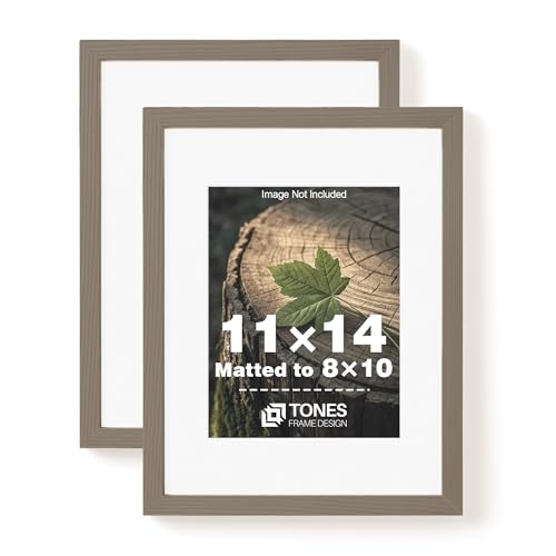 TONES FRAME DESIGN 11x14 Picture Frame Matted to 8x10 Solid Oak Wood Veneer 11 x 14 Frames Set of 2 with Shatterproof Plexiglass, Wall Hanging Modern Brown for Home Office Decor, 2 Pack - color: Dark Oak, size: 11x14 - 2 Pack