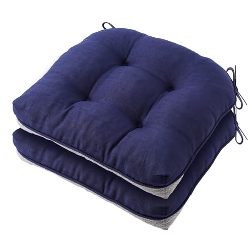 Battilo Waterproof Dining Chair Cushions, 15.5"x15.5"x4", 2 Pack, Navy Blue | Seat Cushions for Kitchen Chairs with Non-Slip Backing, Indoor/Outdoor Chair Seat Pads with Ties, Breathable Fabric - color: Navy, size: 2 Count(Pack of 1)