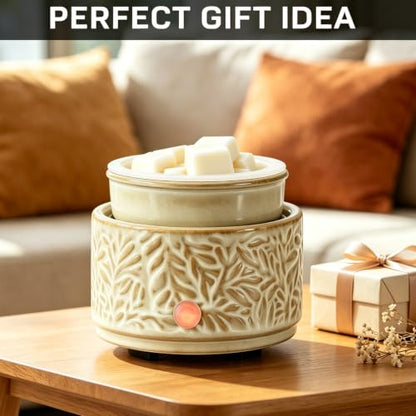 Ceramic Wax Melt Warmer with Timer & Silicone Liner-Tan - color: Tan