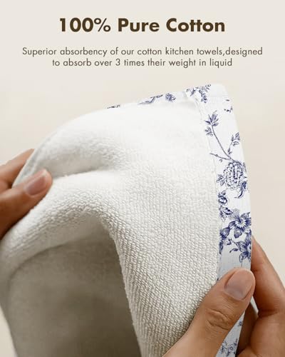 2pcs Cotton Waffle Kitchen Towels, Toile Print | Waffle Weave, Terry Cloth, Pure Cotton, Sustainable, 16"x26", Highly Absorbent, with Hanging Loop, Giftable Package - color: Toile Print