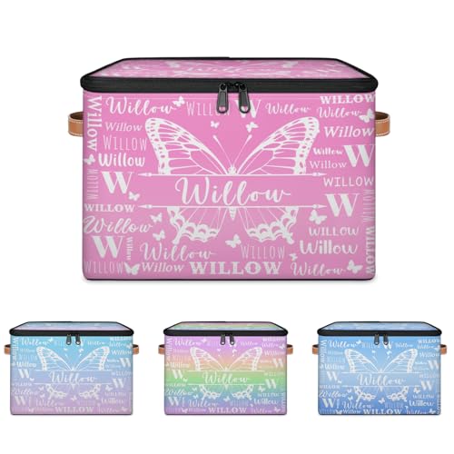 Custom Butterfly Keepsake Box, Personalized Name Gradient Memory Bin | Foldable Sturdy Large Storage Basket Containers with Handle Lid Lightweight Waterproof Dustproof, 14"L x 10.2"W x 10.4"H - color: Option 5