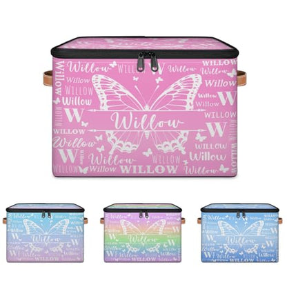 Custom Butterfly Keepsake Box, Personalized Name Gradient Memory Bin | Foldable Sturdy Large Storage Basket Containers with Handle Lid Lightweight Waterproof Dustproof, 14"L x 10.2"W x 10.4"H - color: Option 5
