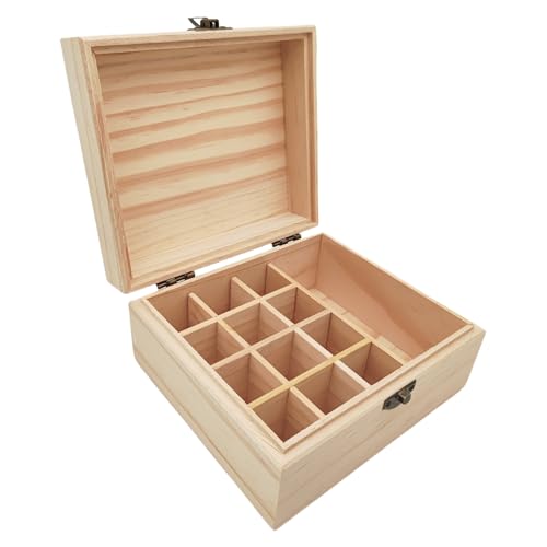 Anktily Unfinished Wooden Storage Organizer Box with Lid, Unpainted Wood Case Box for Small Keepsakes, Jewellery, Tea Bag Holder Case (13 Grids) - style: 13 Grids