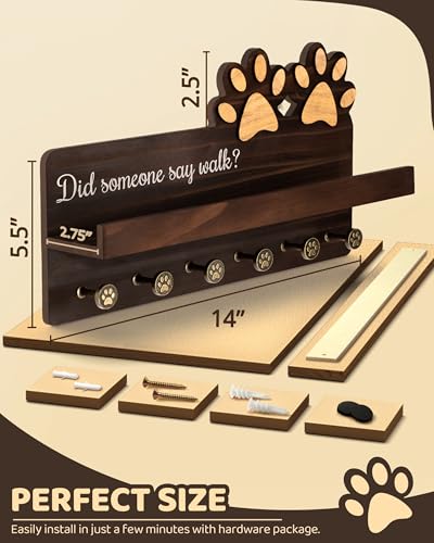 MTERSN Cute Dog Leash Holder for Wall for Pet Station Organizer, Brown - color: Brown
