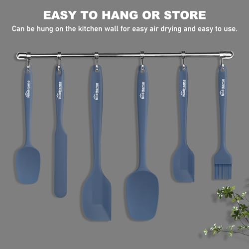 NileHome Silicone Spatula Set, 6 Packs Food Grade Kitchen Utensils with Silicone Brush Heat Resistant BPA-free Rubber Spatula for Scraping, Baking, Cooking, Mixing, Haze blue | Food-Grade Material,Heat Resistant Up to 600°F,Dishwasher Safe,BPA-Free - colo
