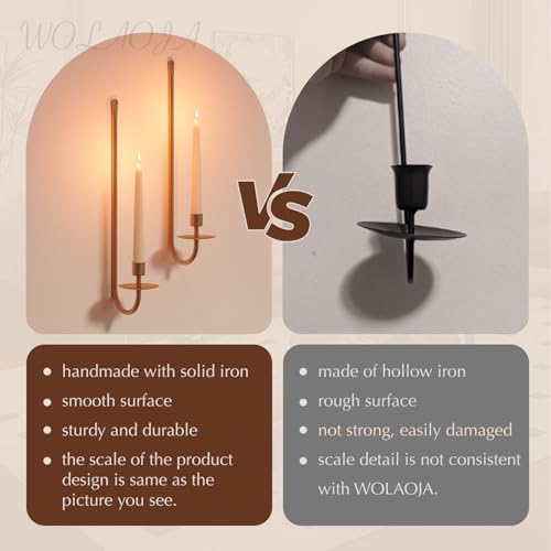 Metal Wall Candle Sconce Holder Set of 2 Wall Mount Candle Holder Pillar Holder Brass Modern Wall Candle Sconces Hanging for Living Room Farmhouse Fireplace Wedding - color: Brass, size: 2PC
