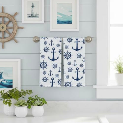 Summer Kitchen Dish Towel Set: Fun Nautical Anchor Captains Wheel Design, Set of 2 (Nautical) - color: Nautical