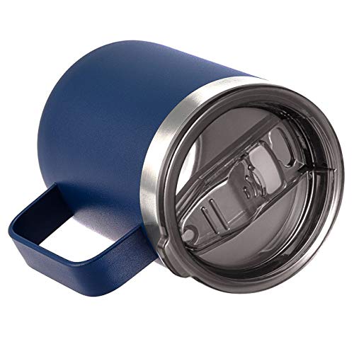 12 oz Insulated Travel Coffee Mug with Handle, Navy | Stainless Steel Coffee Tumbler with Lid, Double Wall Vacuum Thermal Cup for Camping - color: Sliding Lid: Navy, size: 1 Count (Pack of 1)