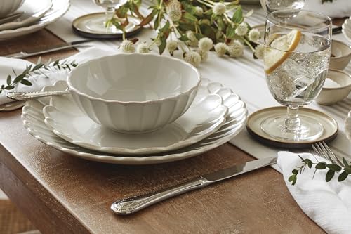 Lenox French Perle Scallop White Stoneware 18-Piece Dinnerware Set for 6 | dishwasher safe | plates and bowls sets for kitchen and dining | 11 inch plate, dish set, dishes | 2.25 inch, 16oz - style: 18-Piece Dinnerware Set