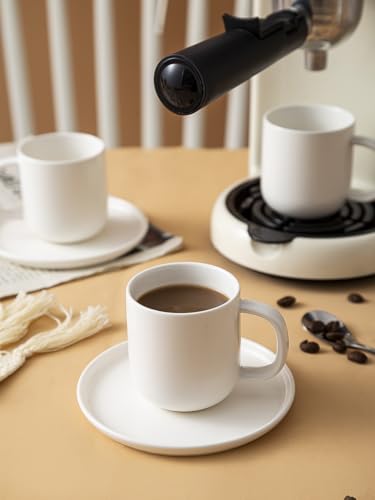 Set of 1 Espresso Cups And Saucers In Stronger Porcelain 3.5oz,Mini Coffee Mugs Demitasse Cups