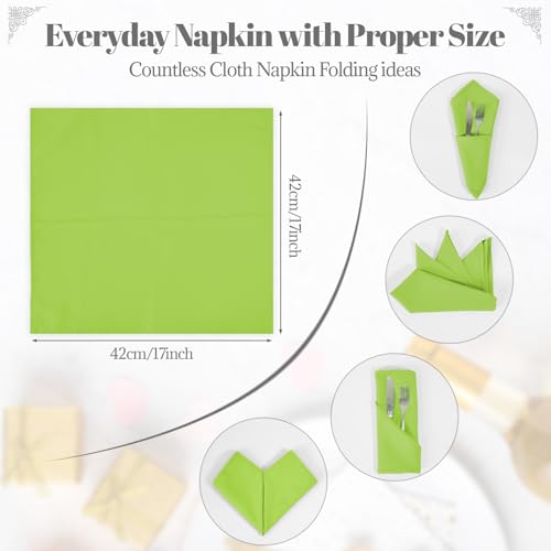 PLOYMONO Apple Green Cloth Napkins - 8 Pack 17" x 17" Polyester Napkins | Heavy Duty 180 GSM Cloth Napkins with Hemmed Edges - Great for Restaurants, Weddings, Parties, Banquets Dinner - color: Grass Green