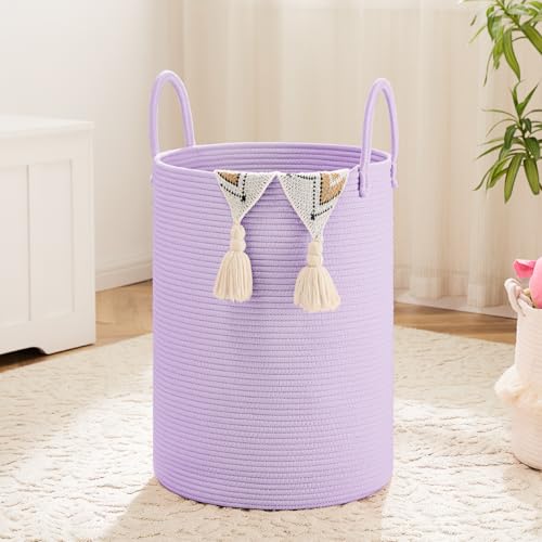 Artfeel Laundry Basket,Woven Cotton Rope Laundry Hamper,40L for Decorative Storage of Dirty Clothes,Toys and Blankets in Bathroom,Baby Room and Living Room - color: Violet, size: 40L