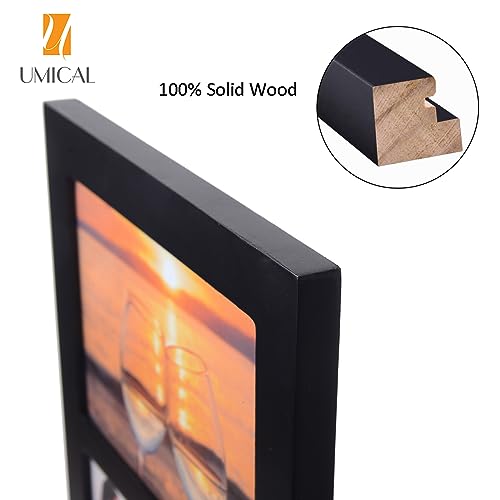 5x7 3-Opening Collage Picture Frame Black Wood | Shatter-resistant glass, tabletop stand & wall mounting, for 5x7 inch pictures - size: 5x7 - 3 Opening