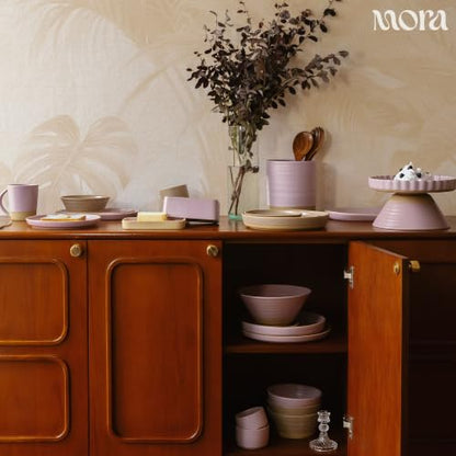 Mora Medium Dishes Set of 4, 35oz Ceramic Pottery Pasta Plate/Wide Bowls - Microwave, Oven and Dishwasher Safe - Dawn - color: Dawn