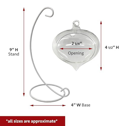 Glass Terrarium with White Metal 9" Stand – Hanging Air Plant Holder, Succulent Planter, Desktop Geometric Terrarium Decor for Home, Office, or Gift
