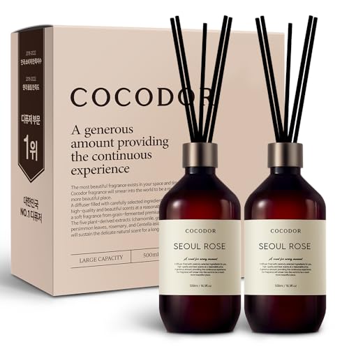 COCODOR Premium Reed Diffuser/Seoul Rose /16.9oz /2 Pack/Large Capacity Fragrance Scent Oil Stick Diffuser Set for Bedroom Bathroom Home Décor