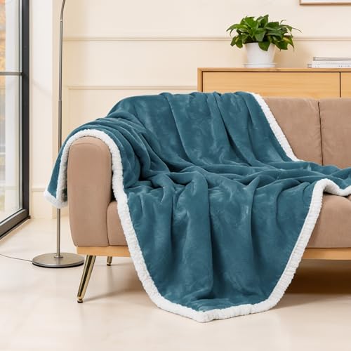 BEAUTEX Sherpa Fleece Throw Blankets Soft Fluffy Flannel Plush Cozy | Fuzzy Dusty Blue Cuddle Blanket for Couch, Bed, Sofa, Adults (50" x 60", Dusty Blue) - color: Dusty Blue, size: Throw-50"x60"