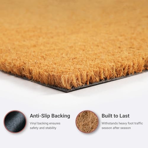 Welcome Doormat | Natural Coir | Anti-Slip Backing | Script Design for Front Door Entrance - 17x30 - color: Natural Welcome