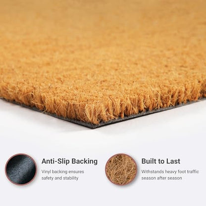 Welcome Doormat | Natural Coir | Anti-Slip Backing | Script Design for Front Door Entrance - 17x30 - color: Natural Welcome