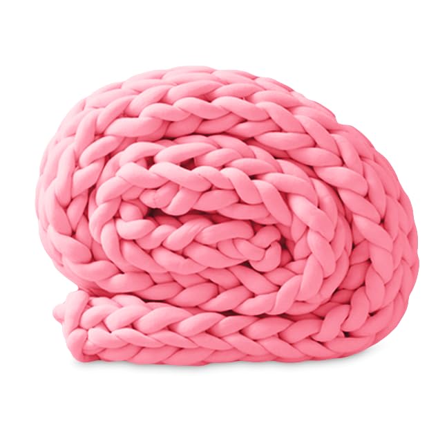 Chunky Knit Blanket (50 x 60 Inches) Warm Soft Cozy for Lounge Sofa & Bedroom, Handmade Knitted Yarn Throw Blanket (Pink, 1) - color: Pink