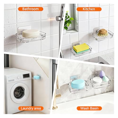 Soap Dish for Shower Clear Soap Holder Pull-Out Water Tray No Drilling Required Strong Fixation for Rv Bathroom and Kitchen Easy（1 Pack） - color: Clear