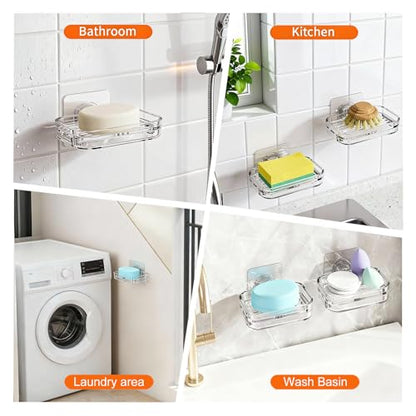 Soap Dish for Shower Clear Soap Holder Pull-Out Water Tray No Drilling Required Strong Fixation for Rv Bathroom and Kitchen Easy（1 Pack） - color: Clear