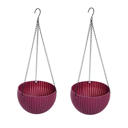 Hanging Basket Plastic Flower Pot Round Resin Garden Hanging Planter for Indoor Outdoor Plants 2 Pack Mulberry - color: 8 Inch Fushia