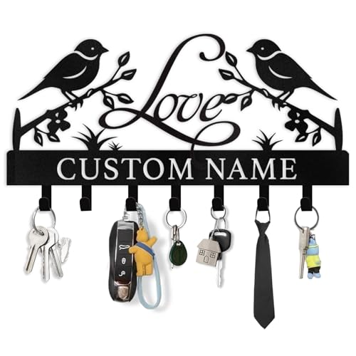 Personalized Key Holder for Wall, Bird Key Holder Wall Mount Customized, Metal Key Organizer Wall Decorative, Wedding Housewarming Gift, Key Rack Holder Wall Mount for Kitchen, Hallway, Doorway - color: 03 Birds