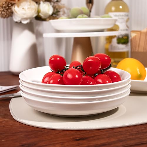 Anveena 8-inch Ceramic Dinner Plate Set, White Salad Plate 6-piece Set | Microwave, oven, and dishwasher safe; scratch-resistant and wear-resistant - color: pure white, size: 8inch