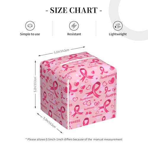 Breast Cancer Awareness Tissue Box Cover Square,Ribbons and Hearts Tissue Box Holder Waterproof Leather Facial Paper Organizer Dispenser for Bathroom Home Car Nightstand Vanity Desk - color: Color-17