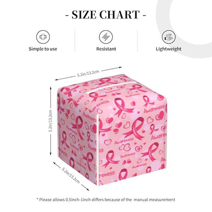 Breast Cancer Awareness Tissue Box Cover Square,Ribbons and Hearts Tissue Box Holder Waterproof Leather Facial Paper Organizer Dispenser for Bathroom Home Car Nightstand Vanity Desk - color: Color-17