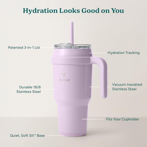 REDUCE 40 oz Stainless Steel Tumbler with Handle - Dual-Wall Vacuum Insulated Travel Mug, Sweat-Proof Lid & Reusable Straw - Keeps Drinks Cold for 24 Hrs, Fits Cupholders, Dishwasher Safe - Lilac Bud - color: Lilac Bud, size: 40 Ounces