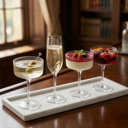 Ciaell 4 Piece Coupe Glasses for Bars Parties | 10 oz Ribbed Vintage Cocktail Glasses, Martini Wine Espresso Service, Gift and Drink Service