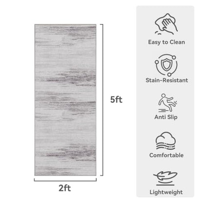 Hallway Kitchen Runner Rug Non-Slip Low Pile Washable Rug Grey 2x5 ft | Soft Entryr Mat Carpet TPR Backing , Thin Profile, Abstract Pattern for Bedroom, Bathroom, Entryway Long Runners, Easy Clean - color: Light Grey, size: 2' x 5'