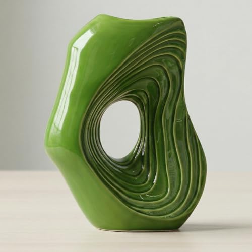 Sunddo Donut Green Ceramic Vase, 11 Inch Tall | Modern Flower Vase, For Pampas Grass, Living Room, Shelf, Entryway, Fireplace Mantel, Console Decor - color: Green, size: 11 inch
