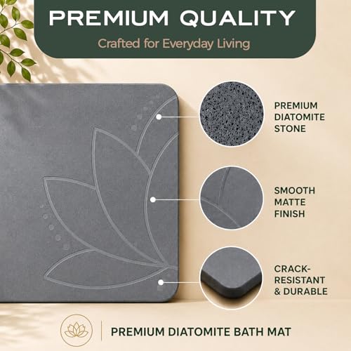 Stone Bath Mat - Diatomaceous Earth, Quick Dry - West Lotus | Non-Slip, Stone Bath Mats for Bathroom, Bath Stone, Diatomite, 23.6"x15.4", Luxury Bath Mat - color: West Lotus