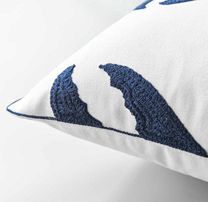 Embroidered Crab Throw Pillow Cover,Square 18 Inches Decorative Crab Canvas Pillow Cover for Nautical Style Deco by (Navy-Crab-New)