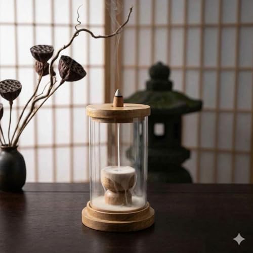 HOSLEY 2-Pack Wood & Glass Backflow Incense Burner Kit Includes 25 Incense Cones | Elegant Aromatherapy Set for Home, Office, Meditation & Relaxation - color: Brown2