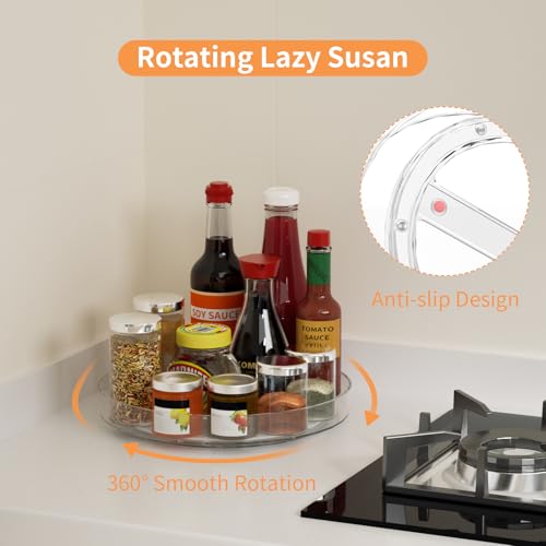 2 Pack Lazy Susan Turntable Organizer, 9 and 10 Inch Rotating Trays for Corner Cabinet, Fridge, Pantry, Kitchen, Table Top, Makeup Vanity, Bathroom Countertop Storage, Acrylic Spinning Spice Rack - size: 9+10inch - 2 Pack