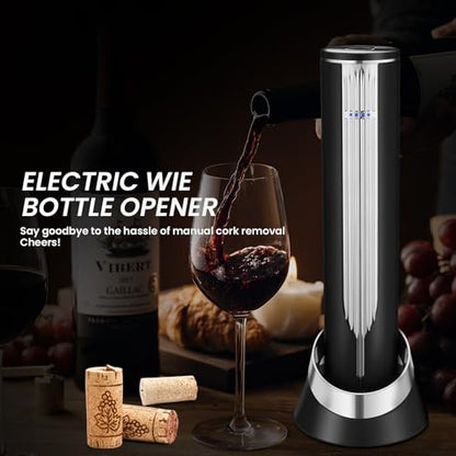 BLUBYEES Electric Wine Bottle Opener with Charging Base & Built-in Foil Cutter – Rechargeable Intelligent Touch-Activated Automatic Corkscrew – Luxury Christmas Wine Gifts for Women, Men, Seniors | Automatic touch-activated cork removal and ejection, Buil