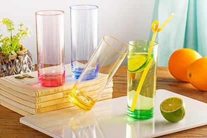 YINJOYI 12 oz Highball Drinking Glasses Plastic Tumblers Tall Water Cups Adults Glassware Colored Picnic Drinkware Reusable Set of 4