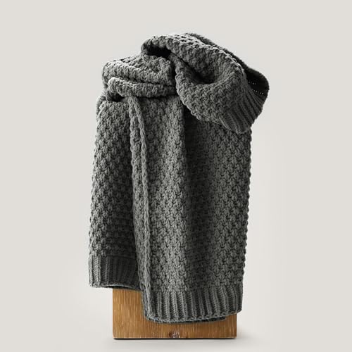 EVERGRACEHOME Chunky Chenille Knit Throw Blanket, 50 x 60, Charcoal Gray | Sculpted Moss Stitch, Chic Modern Farmhouse, All-Season Warmth, OEKO-TEX® Certified, Elegant Blanket for Couch, Bed, Sofa - color: Charcoal Gray, size: 50" X 60"