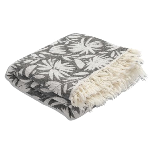 Flower Organic Cotton Turkish Throw Blanket, Muslin - Black | Thin, Soft, Lightweight, Breathable Gauze Weave, White Reversible Floral Print, for Sofa, Chair, Couch, 65" x 65" - color: Black Whimsy