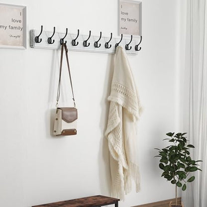 Wall Mounted Coat Rack: 38-1/4" Long, Patented, Heavy-Duty, 10-Double-Hooks Wooden Hanger Rail for Winter Coats, Hat, Jacket, Clothing - White & Black, Pack of 2 - color: White & Black, size: L=38.3"(2pcs)